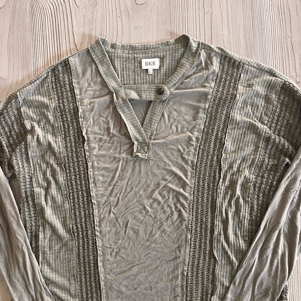 BKE Olive Long Sleeve Top soft oversized